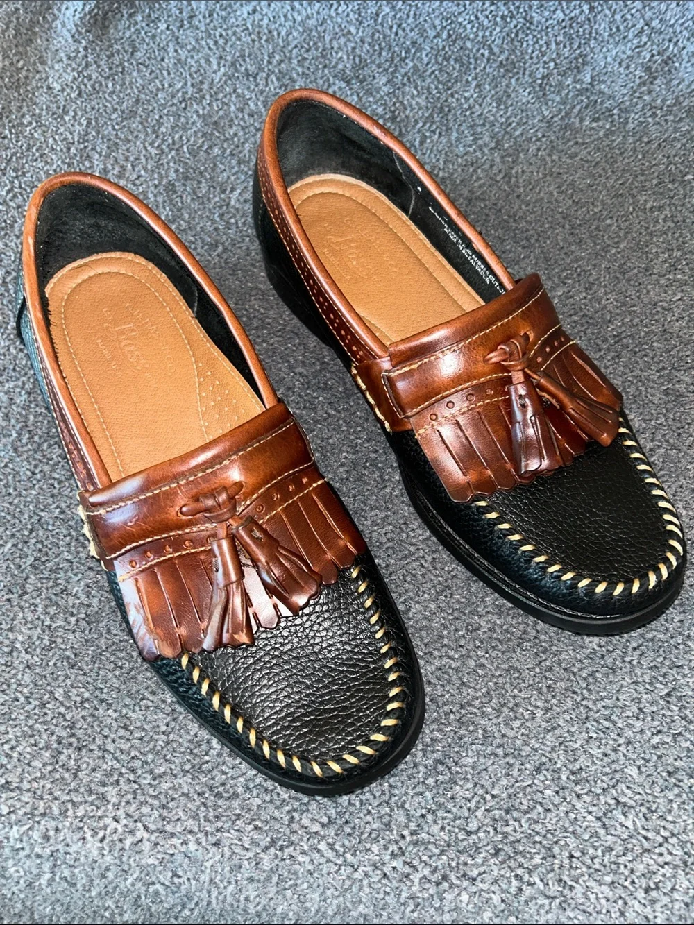 G.H. Bass & Co. Black and Brown Tassel Kiltie Loafers